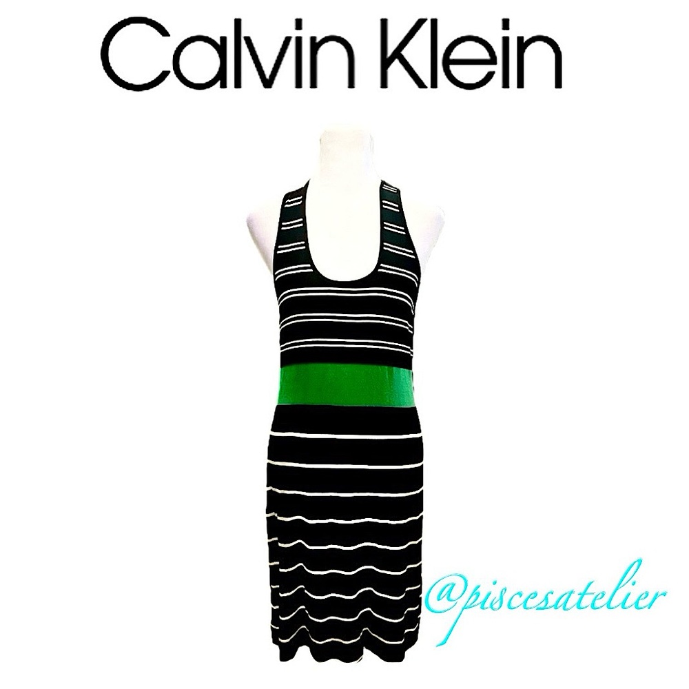 Calvin Klein Striped Jersey Knit Racerback Scoopneck Midi Tank Dress, Size 4